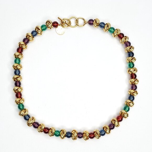 90s Y2K  Anne Klein II Beaded Necklace Goldtone Love Knot Multi Colored Beads - Picture 1 of 4